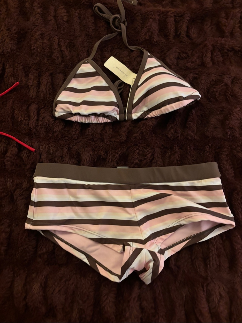Striped Pink & Brown Bikini Set